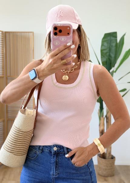 Top en maille rose doré