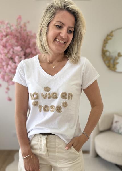 Tee shirt la vie en rose beige