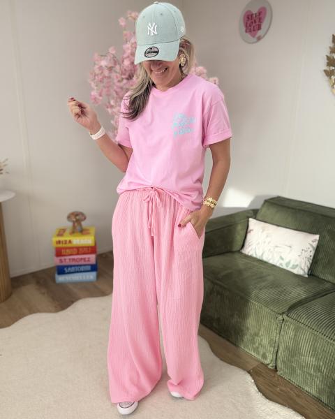 Pantalon gaze de coton rose