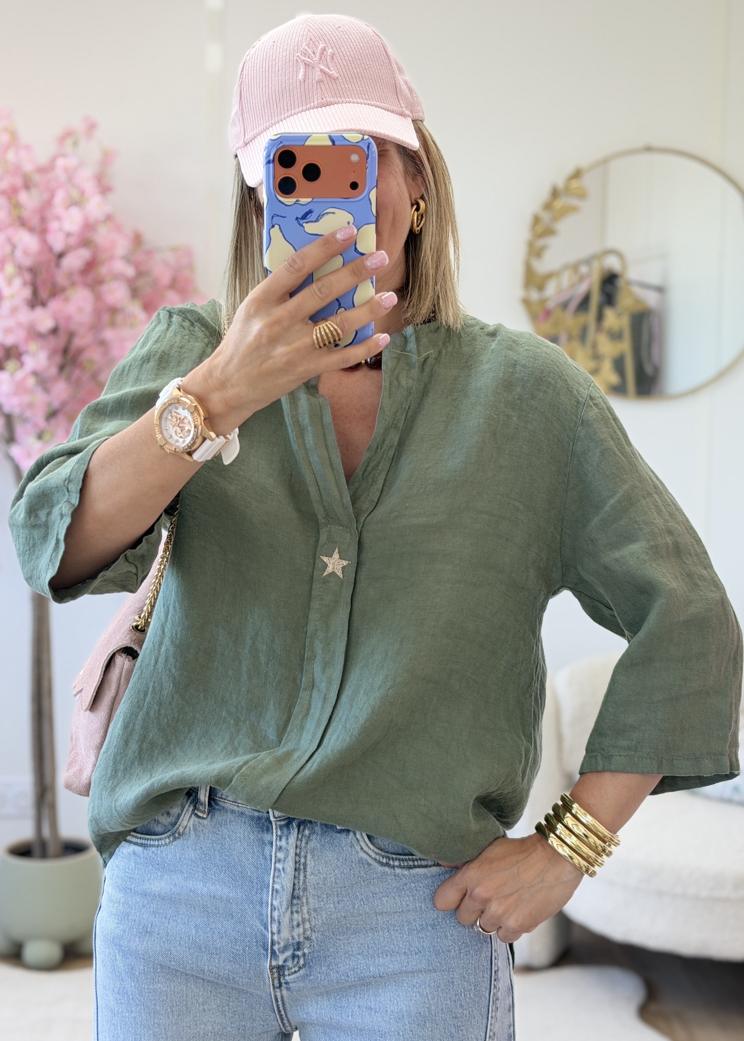Blouse en lin kaki