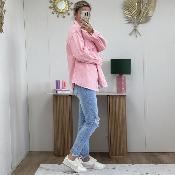 Veste en coton brodée rose