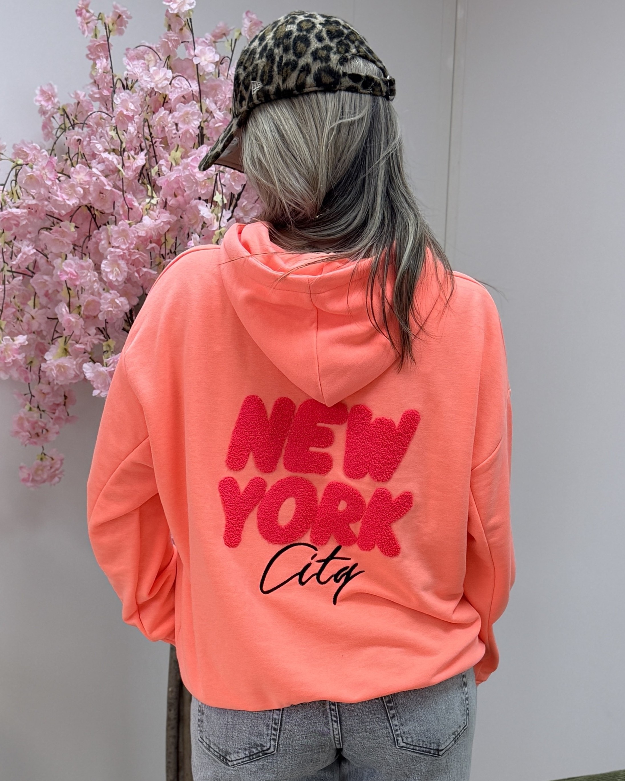 Sweat à capuche NY corail