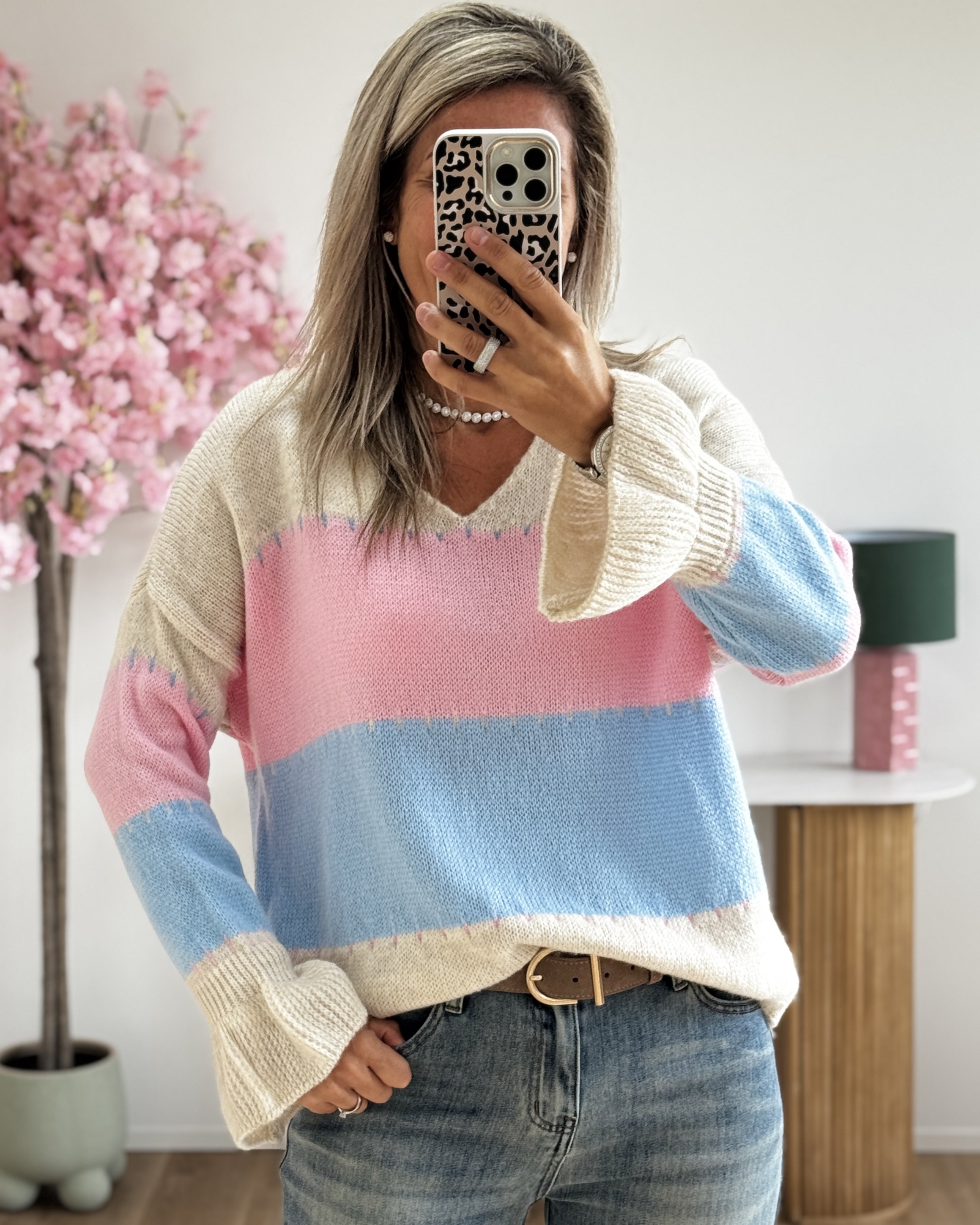 Pull Maelys beige rose ciel