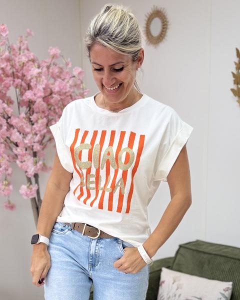 Tee shirt ciao bella blanc