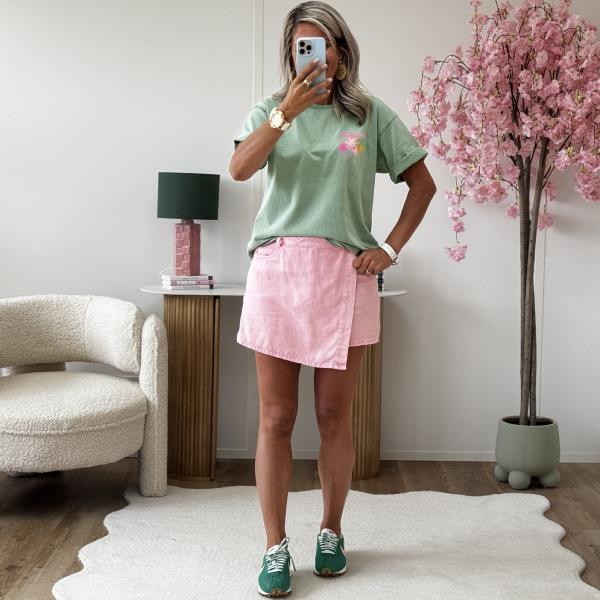 Jupe short coton rose