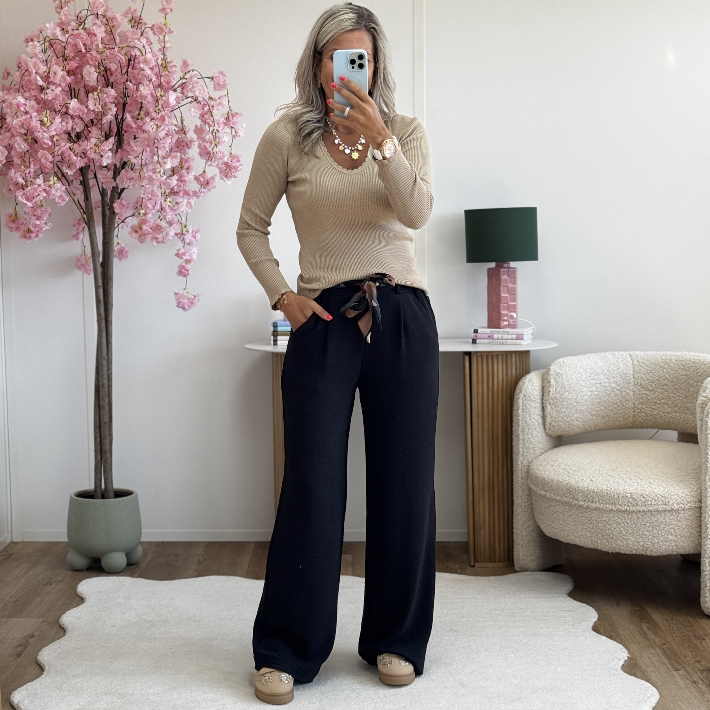 Pantalon Paula noir camel