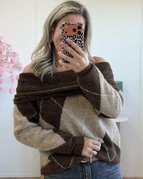 Pull col bardot beige