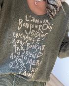 Pull Amour bonjour kaki
