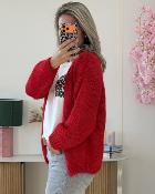 Gilet grosse maille rouge
