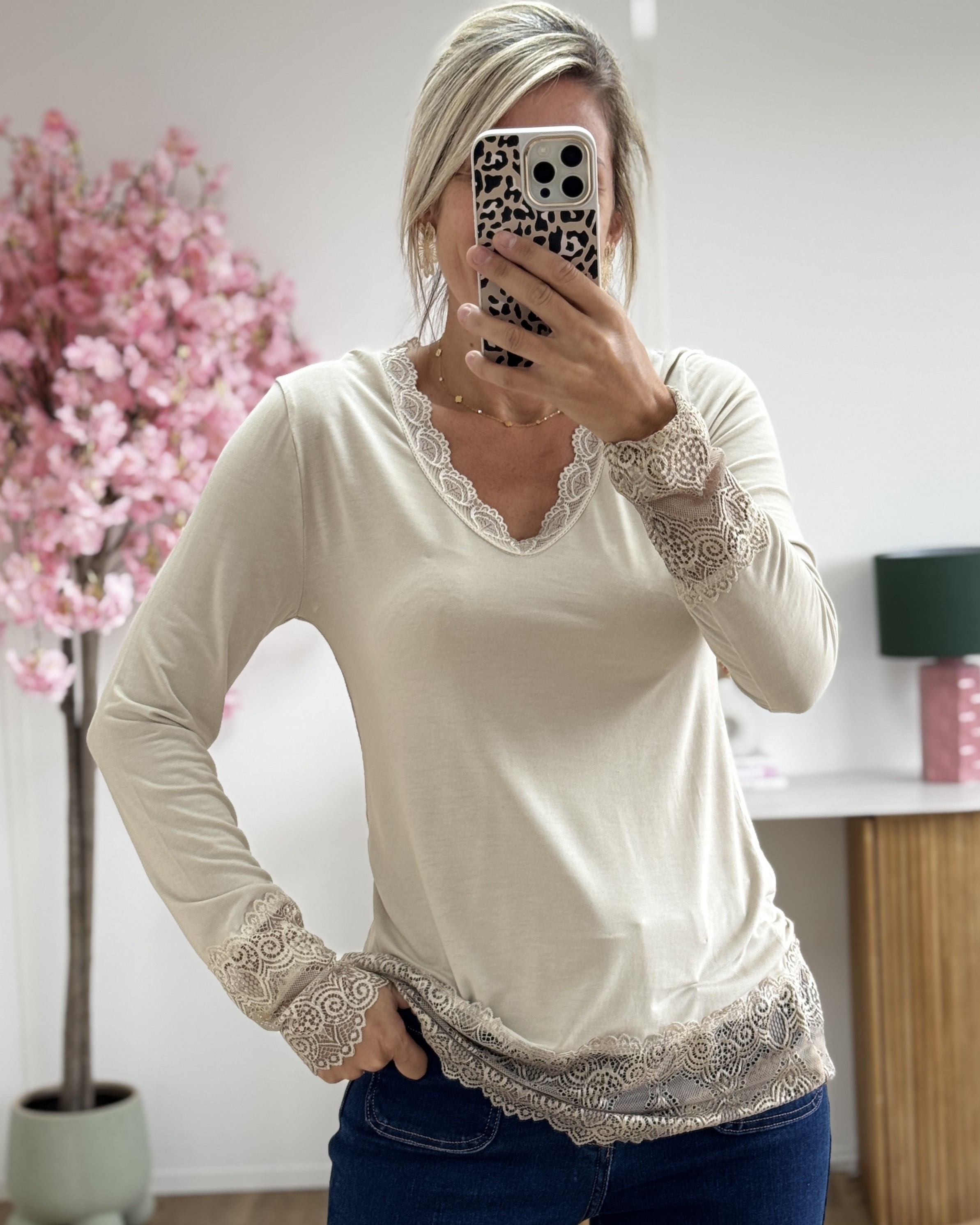 Sous pull dentelle beige