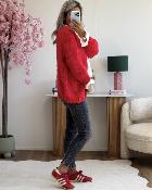 Gilet grosse maille rouge