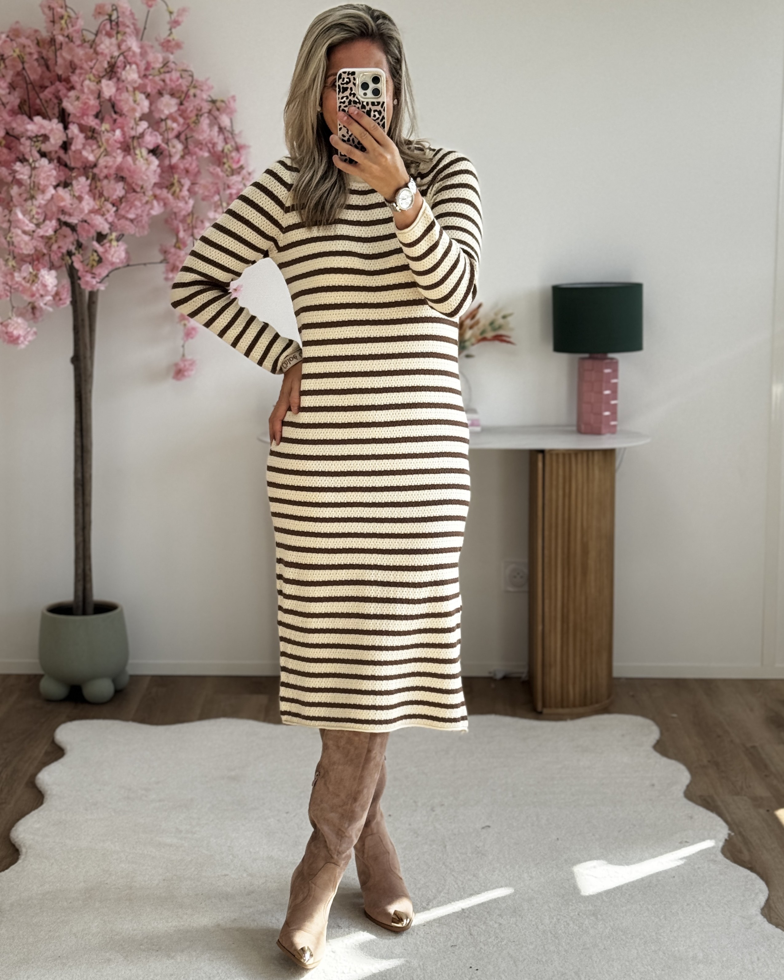 Robe marinière rayures camel