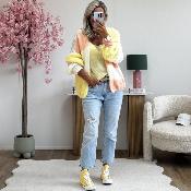Gilet Carine saumon jaune blanc