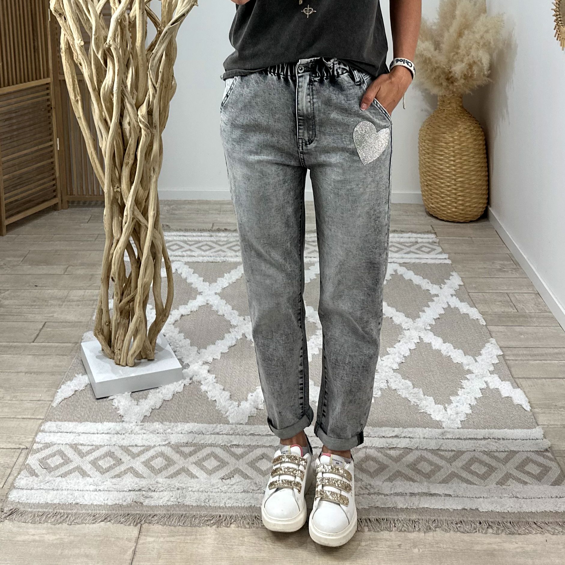 Jean Boyfriend style baggy gris (taille grand)