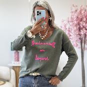 Pull mlle en leopard kaki