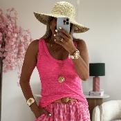 Debardeur lin rose fluo