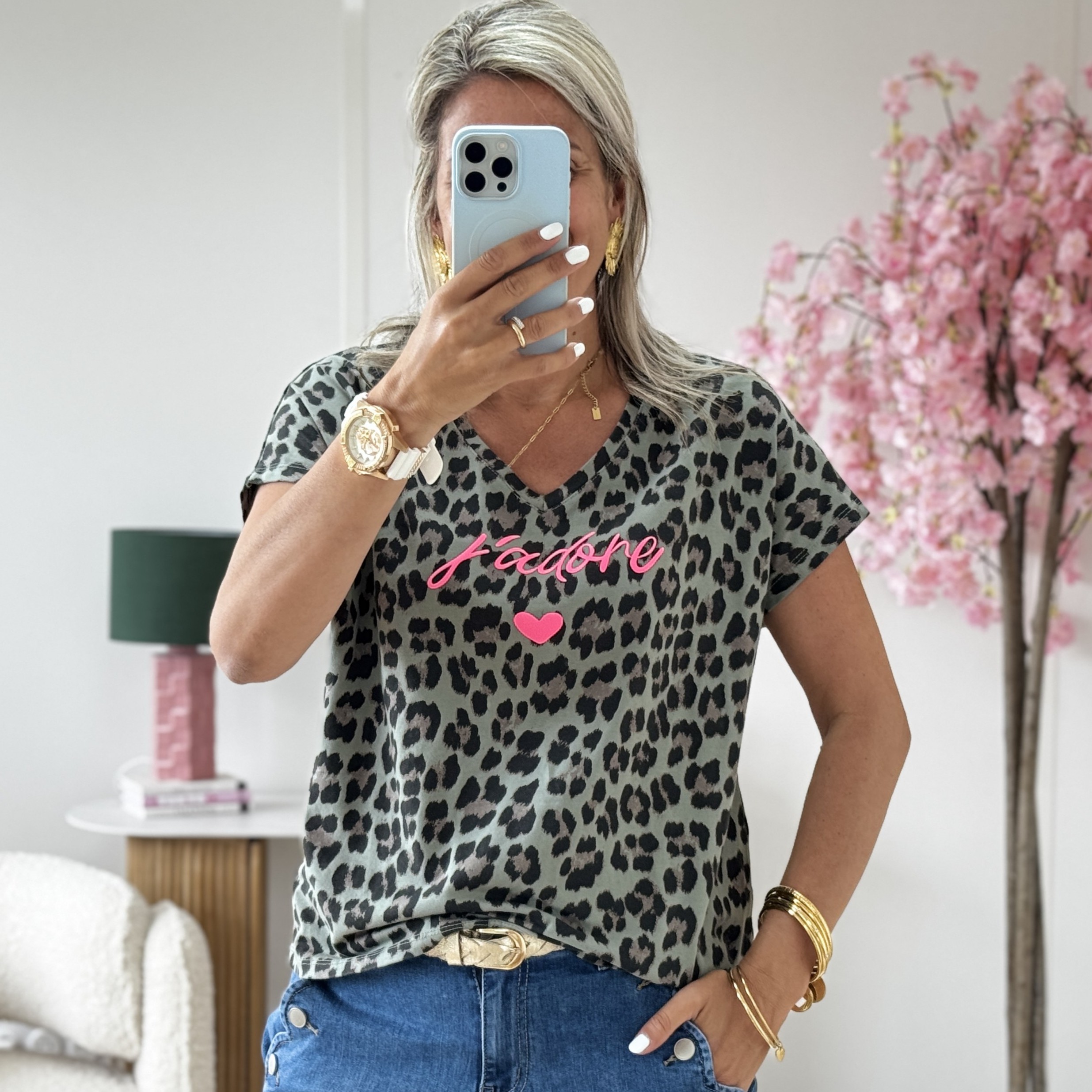 Tee shirt leolove rose fluo
