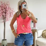Debardeur lin rose corail