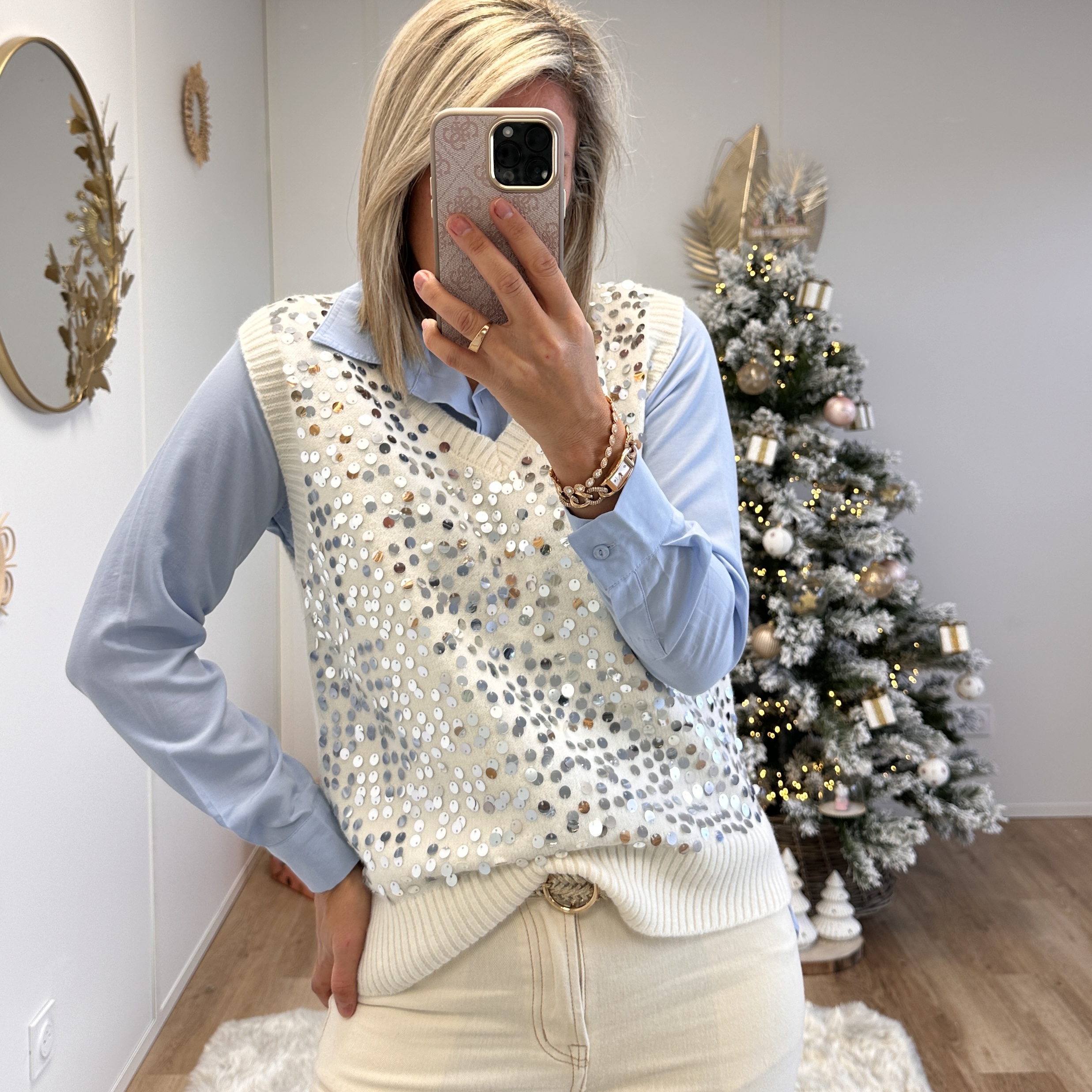 Pull sequins gris