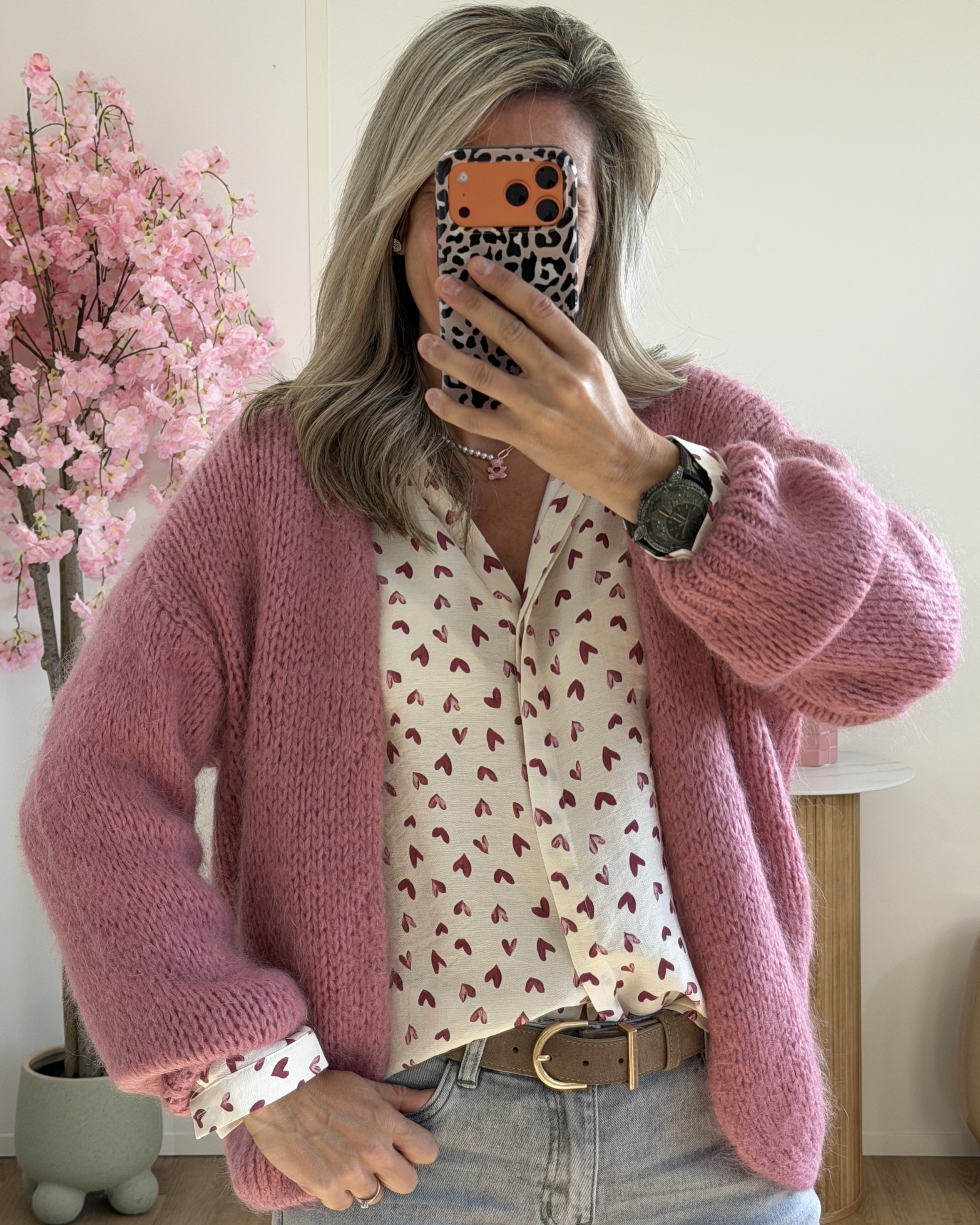 Gilet grosse maille rose