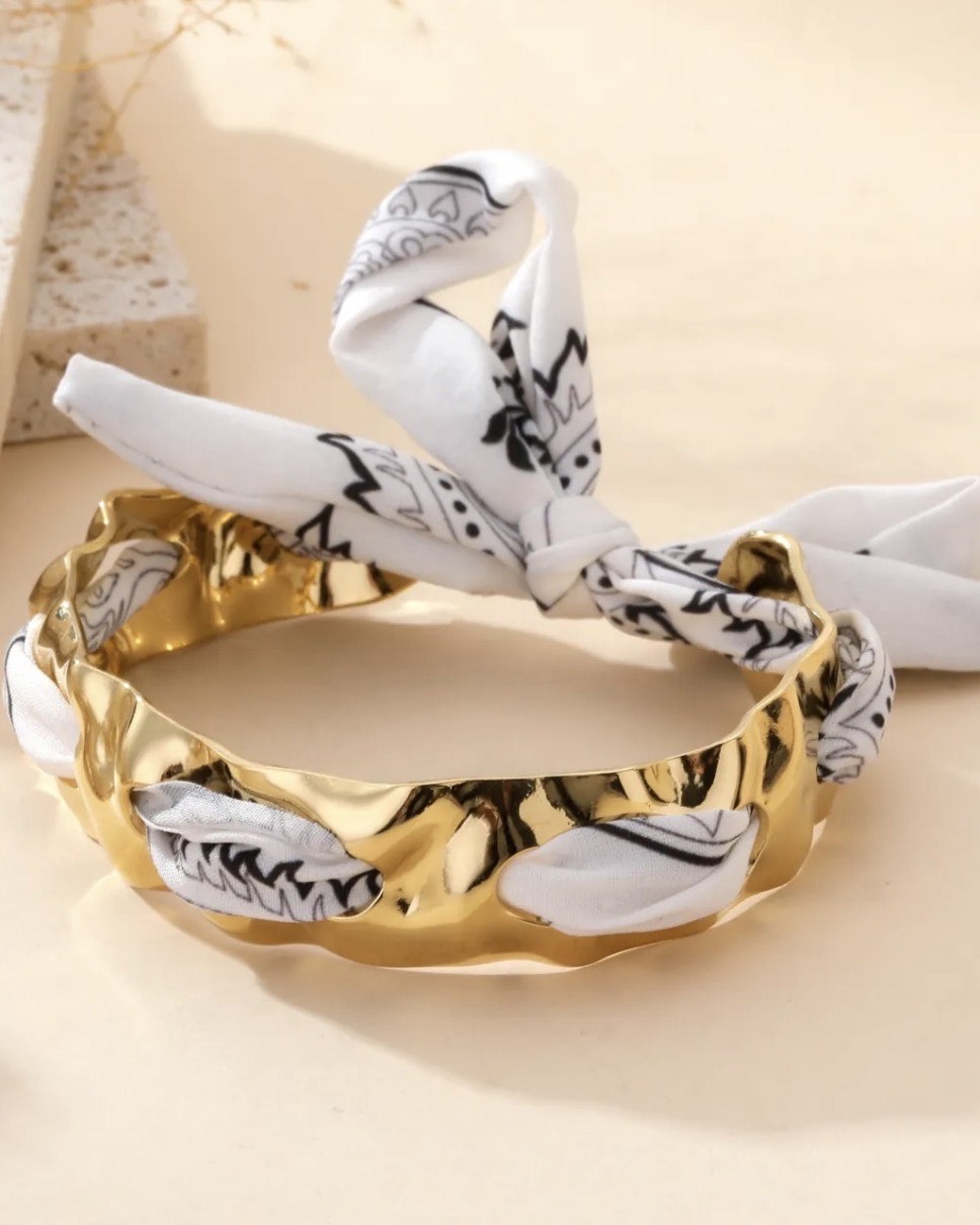 Jonc martelé bandana blanc/noir