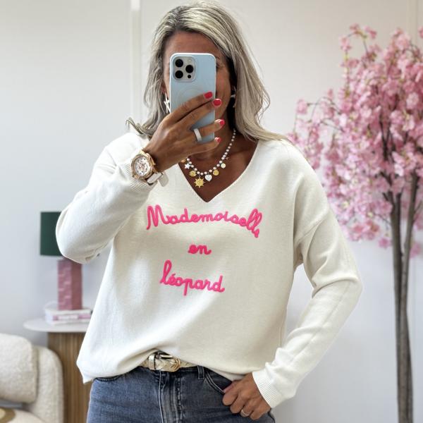 Pull mlle en leopard ecru