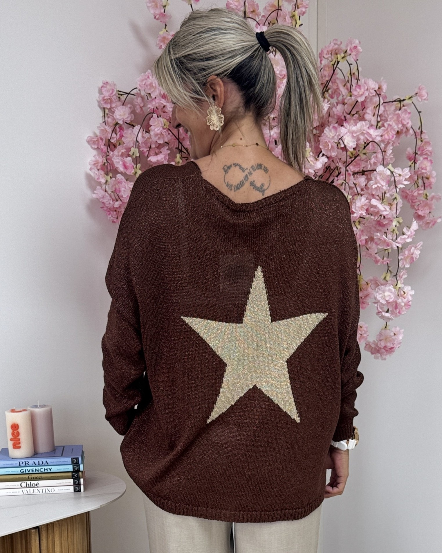 Pull Lurex marron or