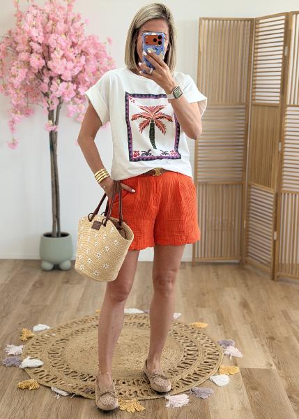 Short en gaze de coton orange
