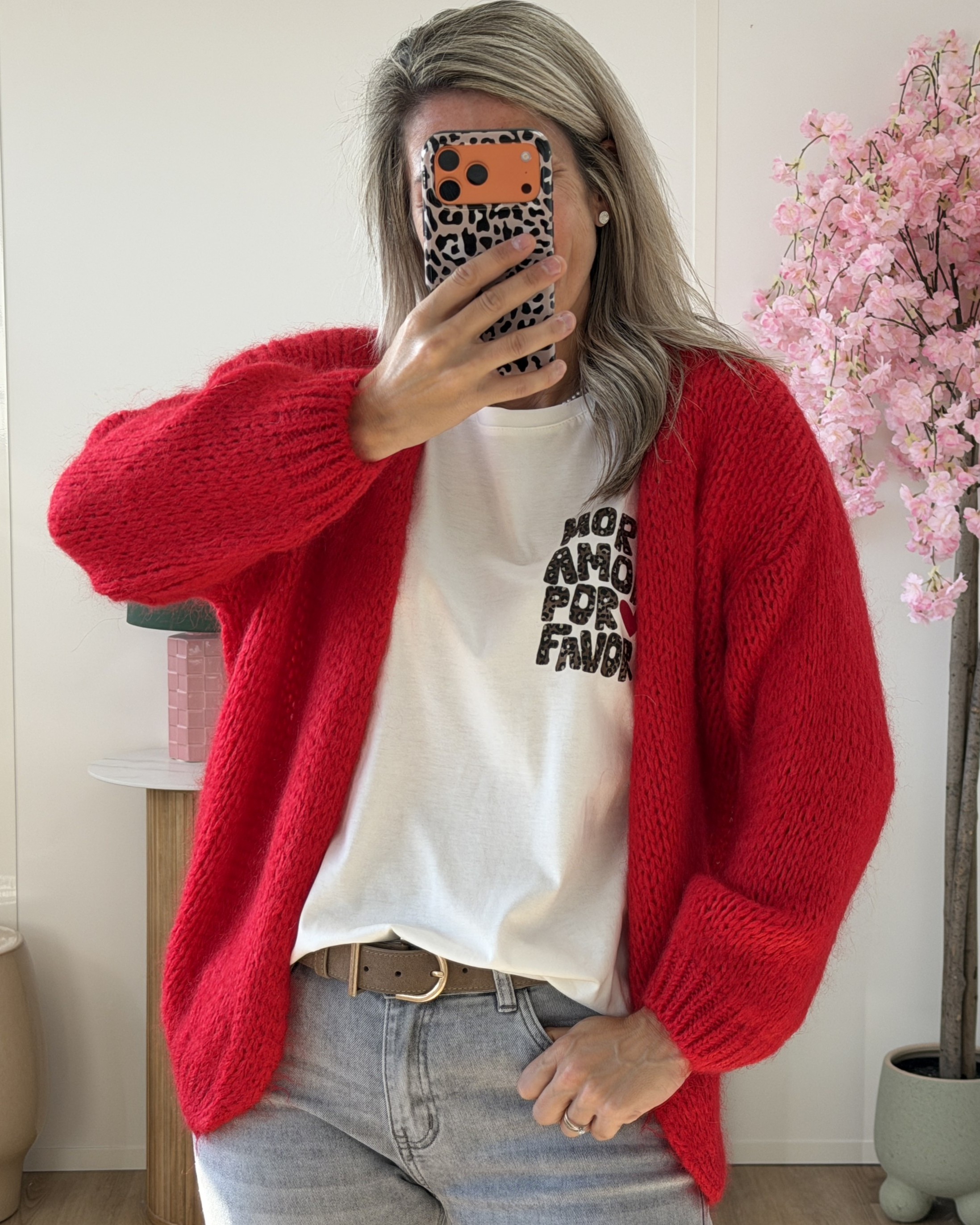 Gilet grosse maille rouge