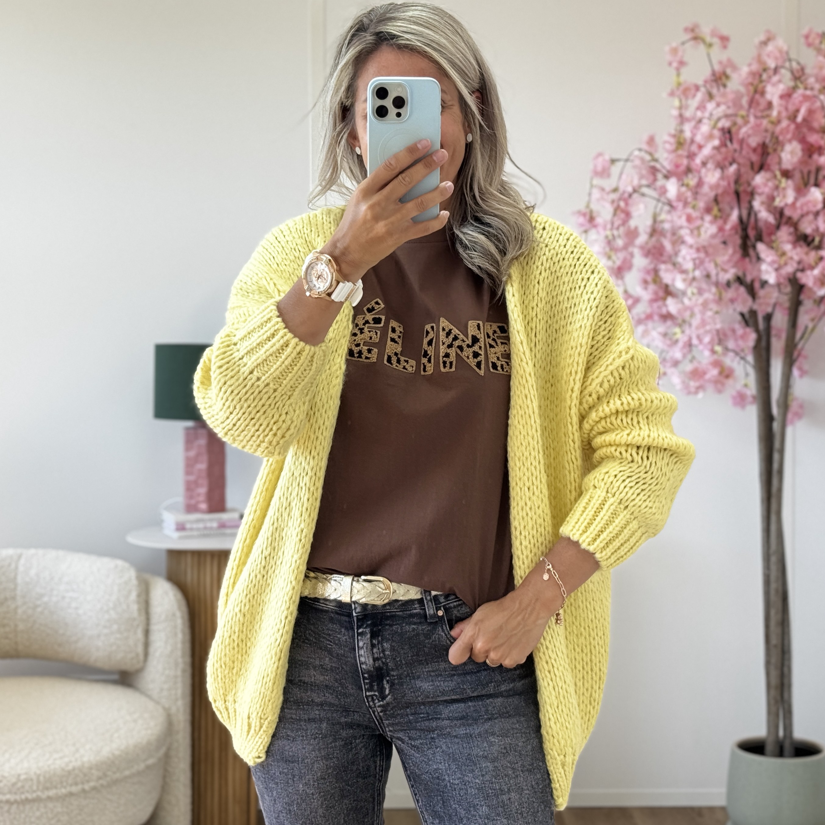 Gilet grosse maille jaune
