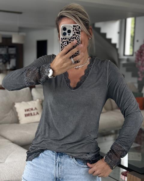 Sous pull dentelle gris