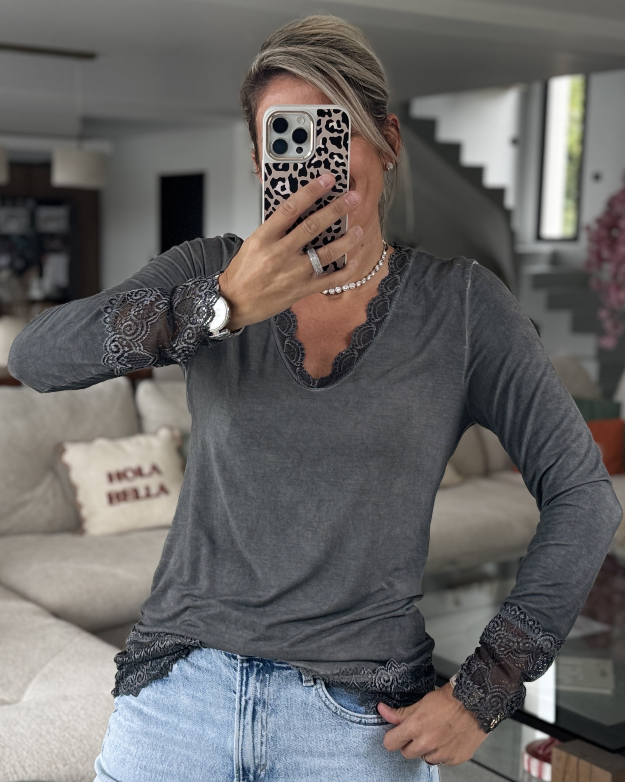 Sous pull dentelle gris