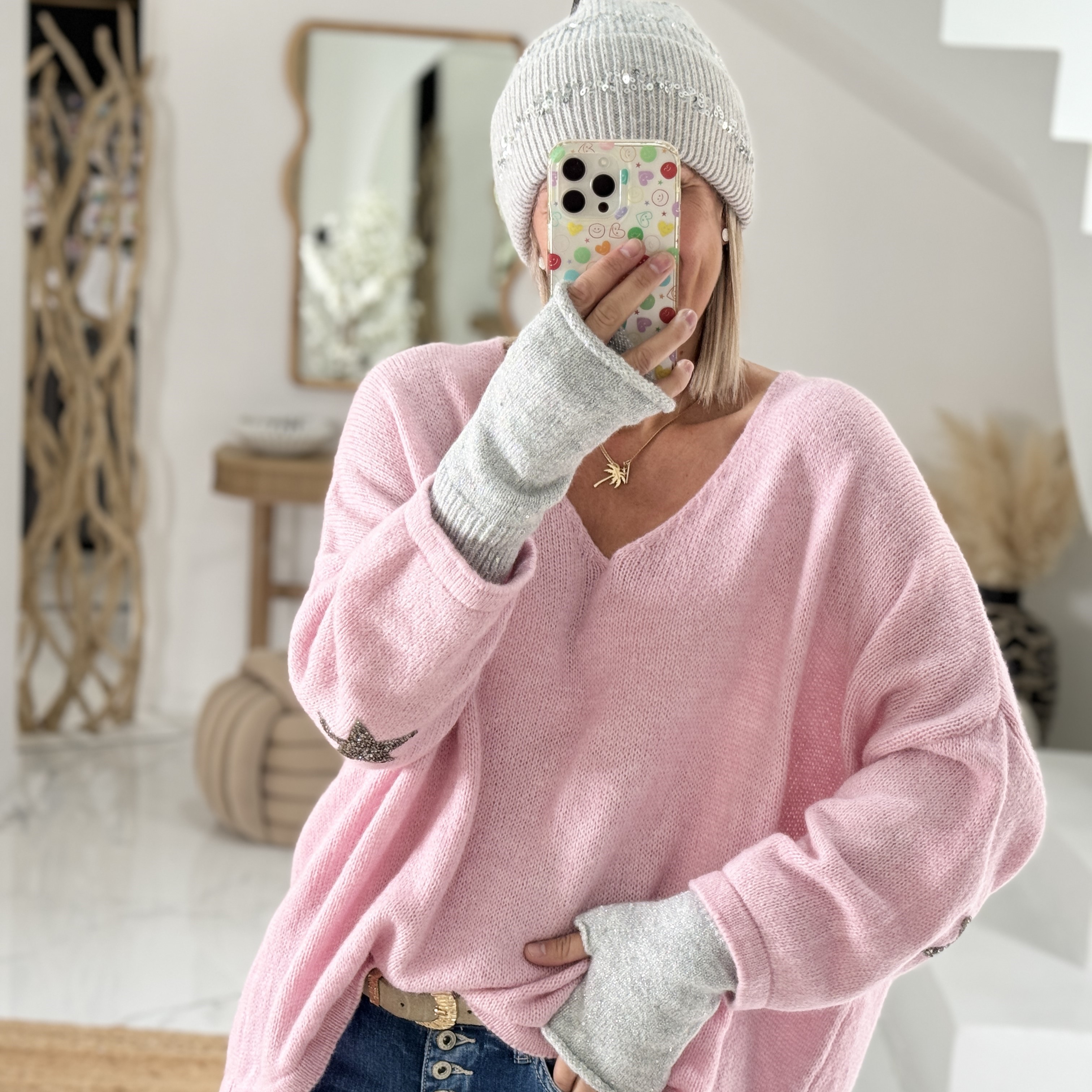 Bonnet sequins gris