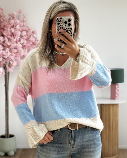 Pull Maelys beige rose ciel