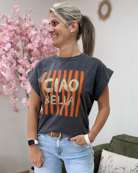 Tee shirt ciao bella gris