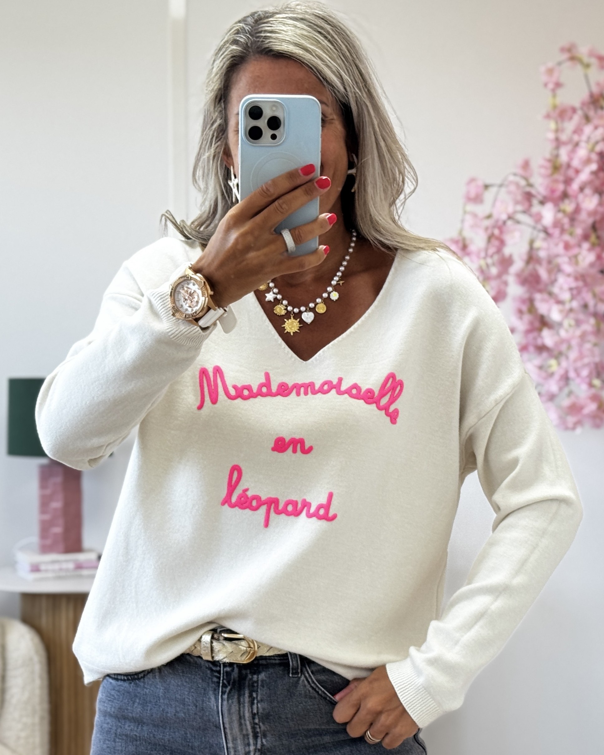 Pull mlle en leopard ecru