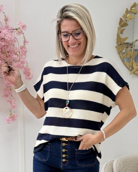 Pull en maille avec collier marine