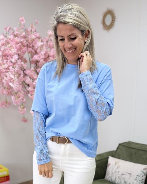 Tee shirt dentelle bleu
