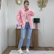 Veste en coton brodée rose