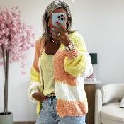 Gilet Carine saumon jaune blanc
