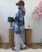 Poncho col roulé bleu