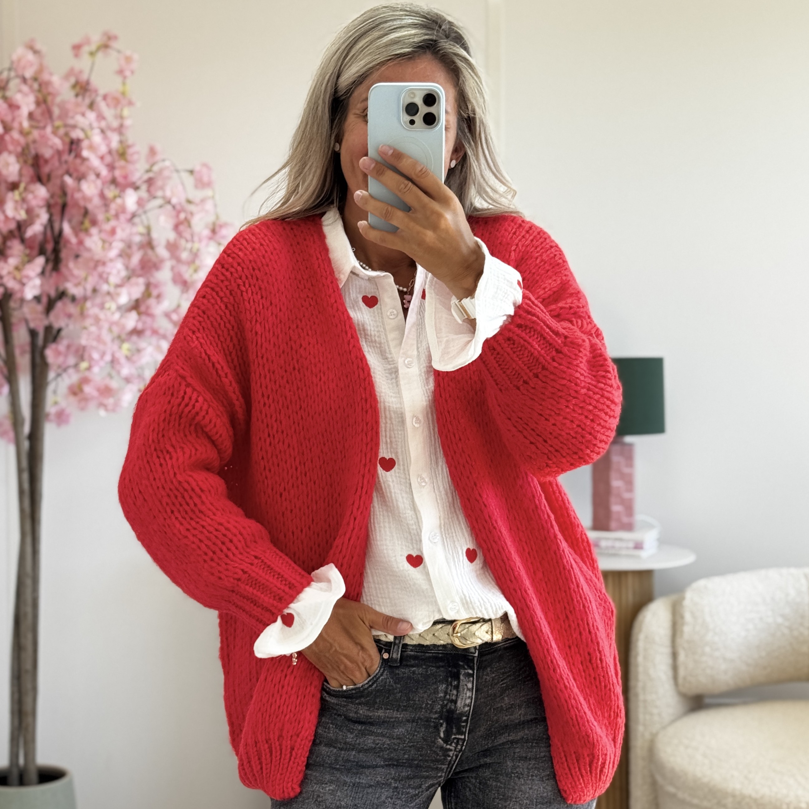 Gilet grosse maille rouge