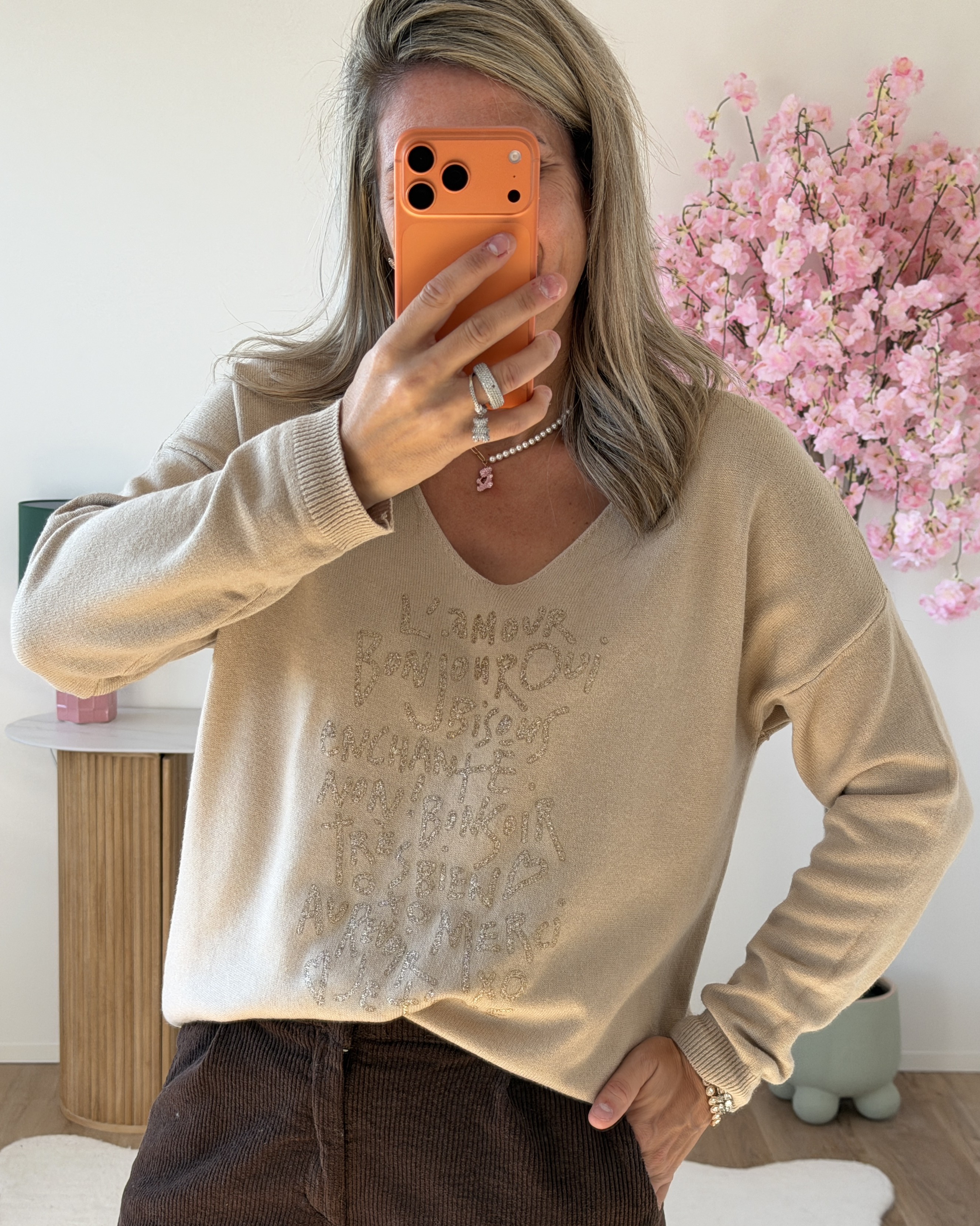 Pull Amour bonjour beige