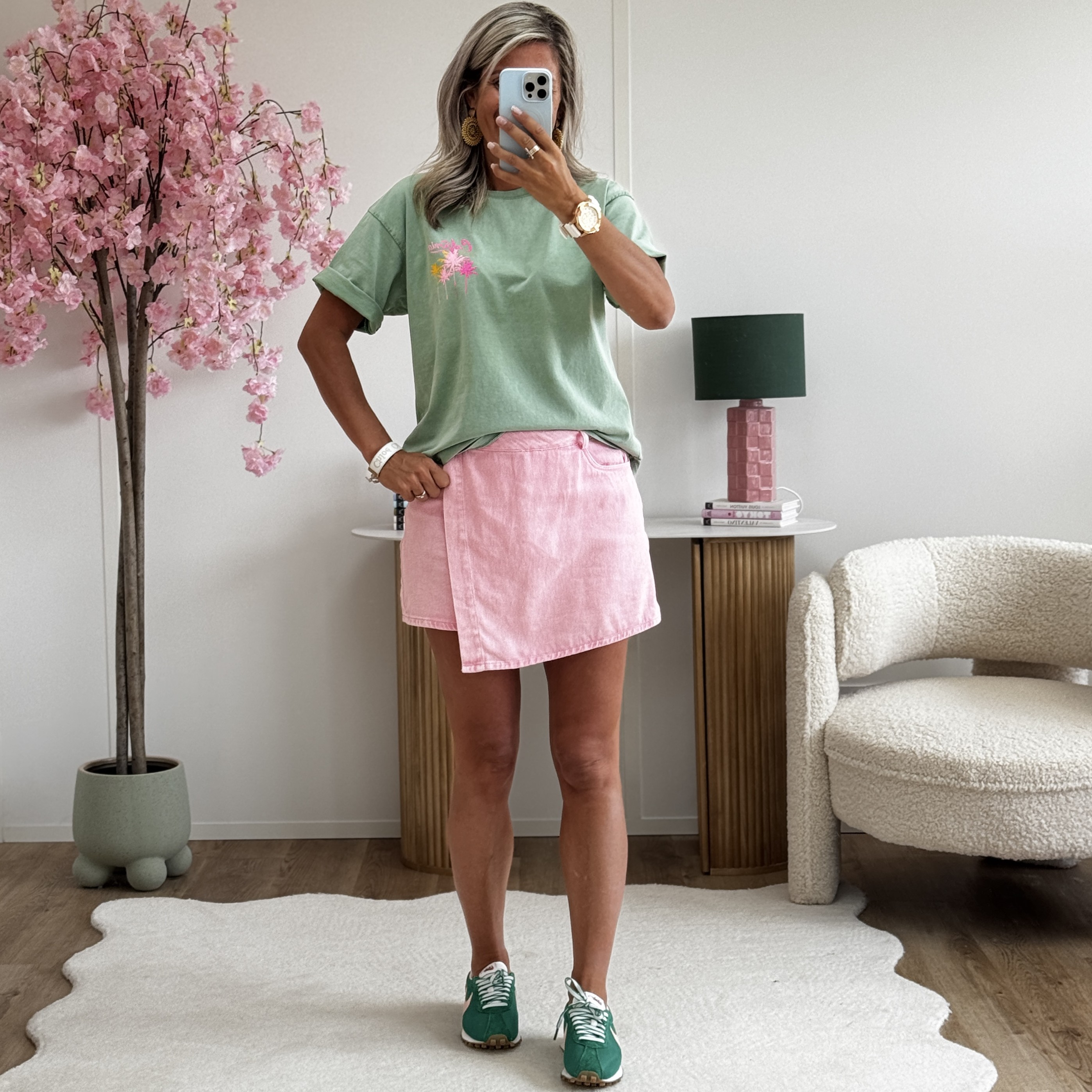 Jupe short coton rose