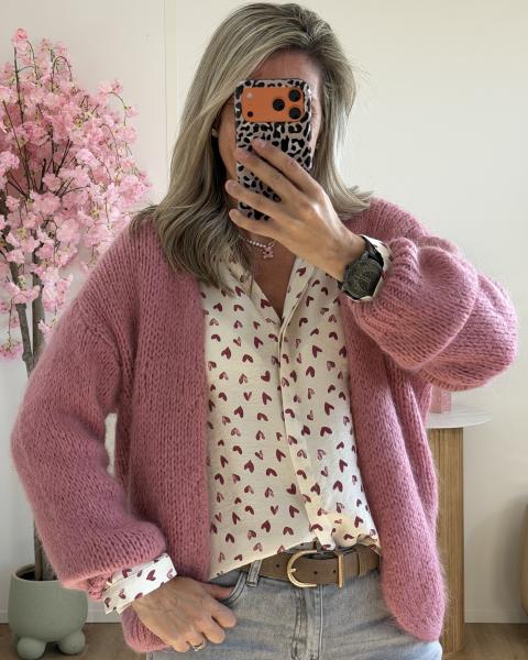 Gilet grosse maille rose