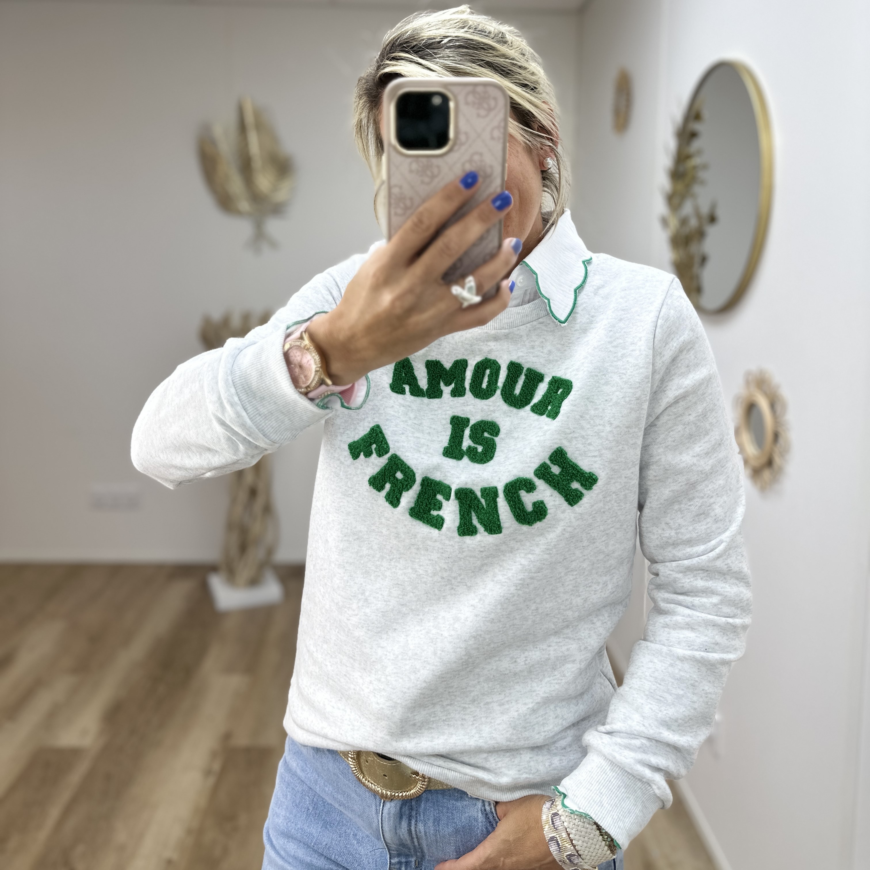 Sweat amour is french gris vert