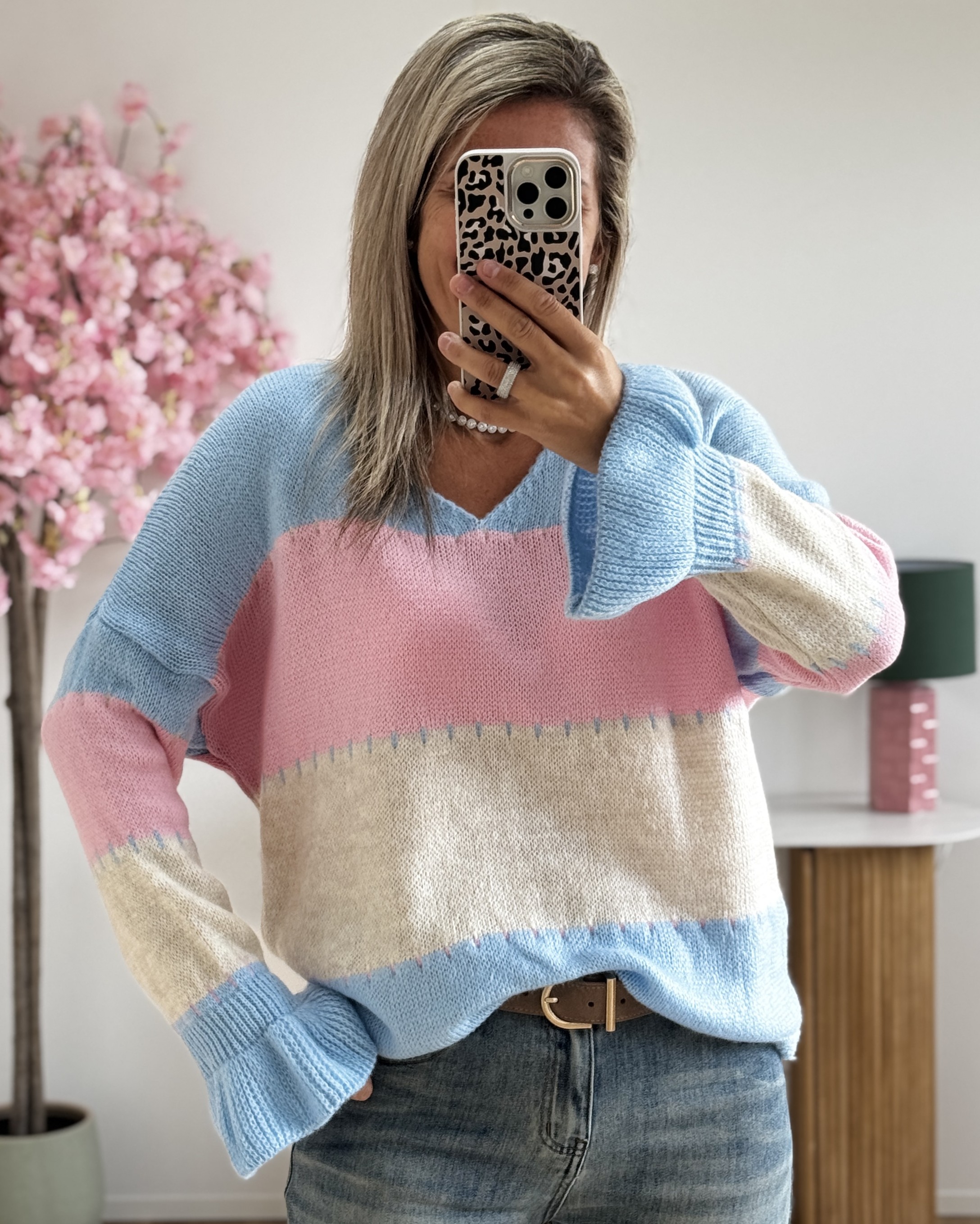 Pull Maelys ciel rose beige 