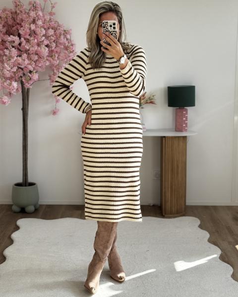 Robe marinière rayures camel