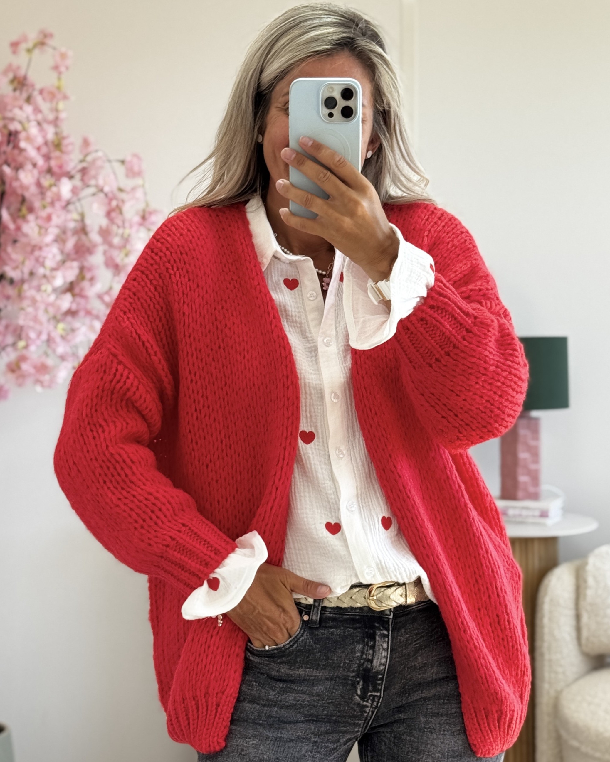 Gilet grosse maille rouge