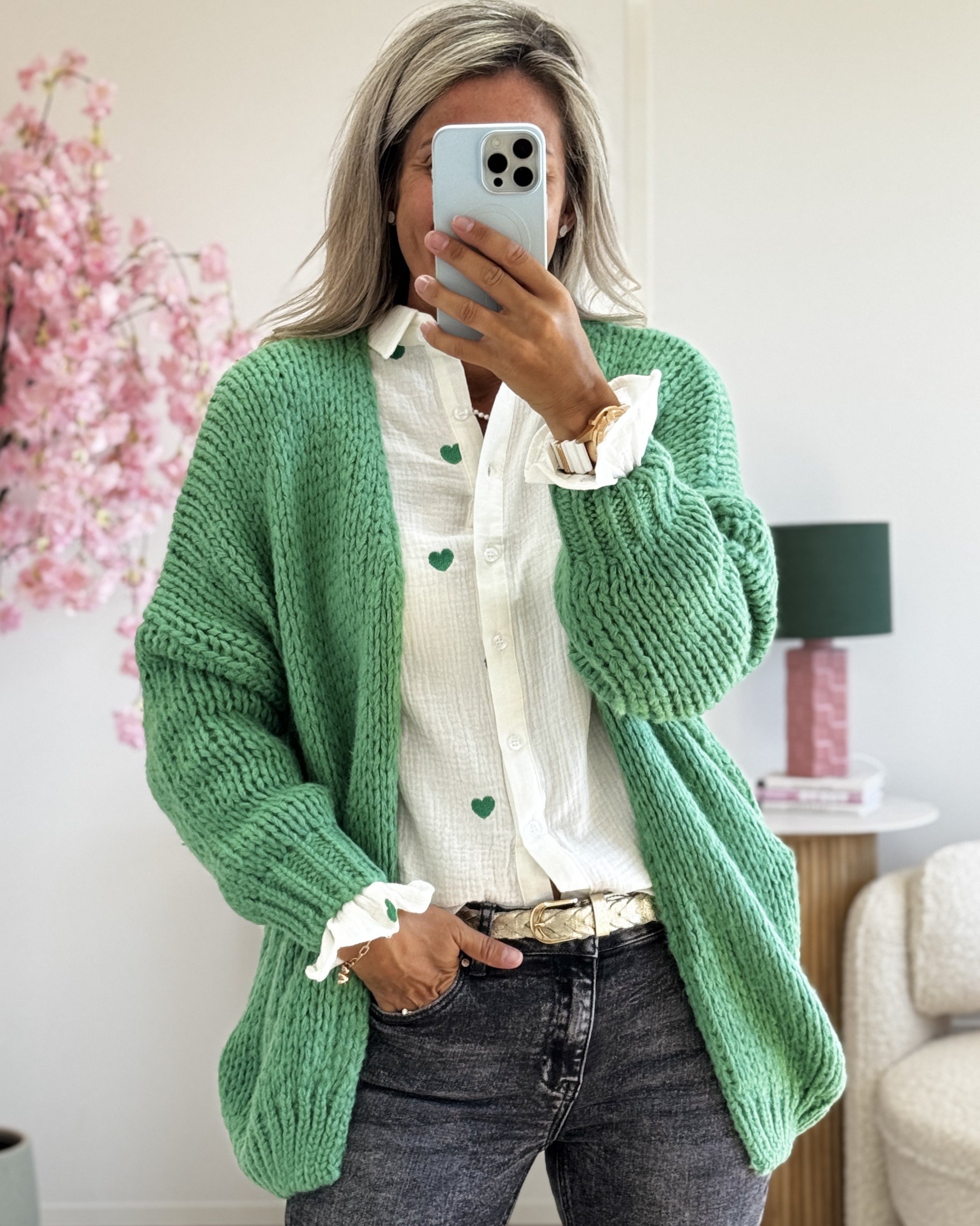 Gilet grosse maille vert